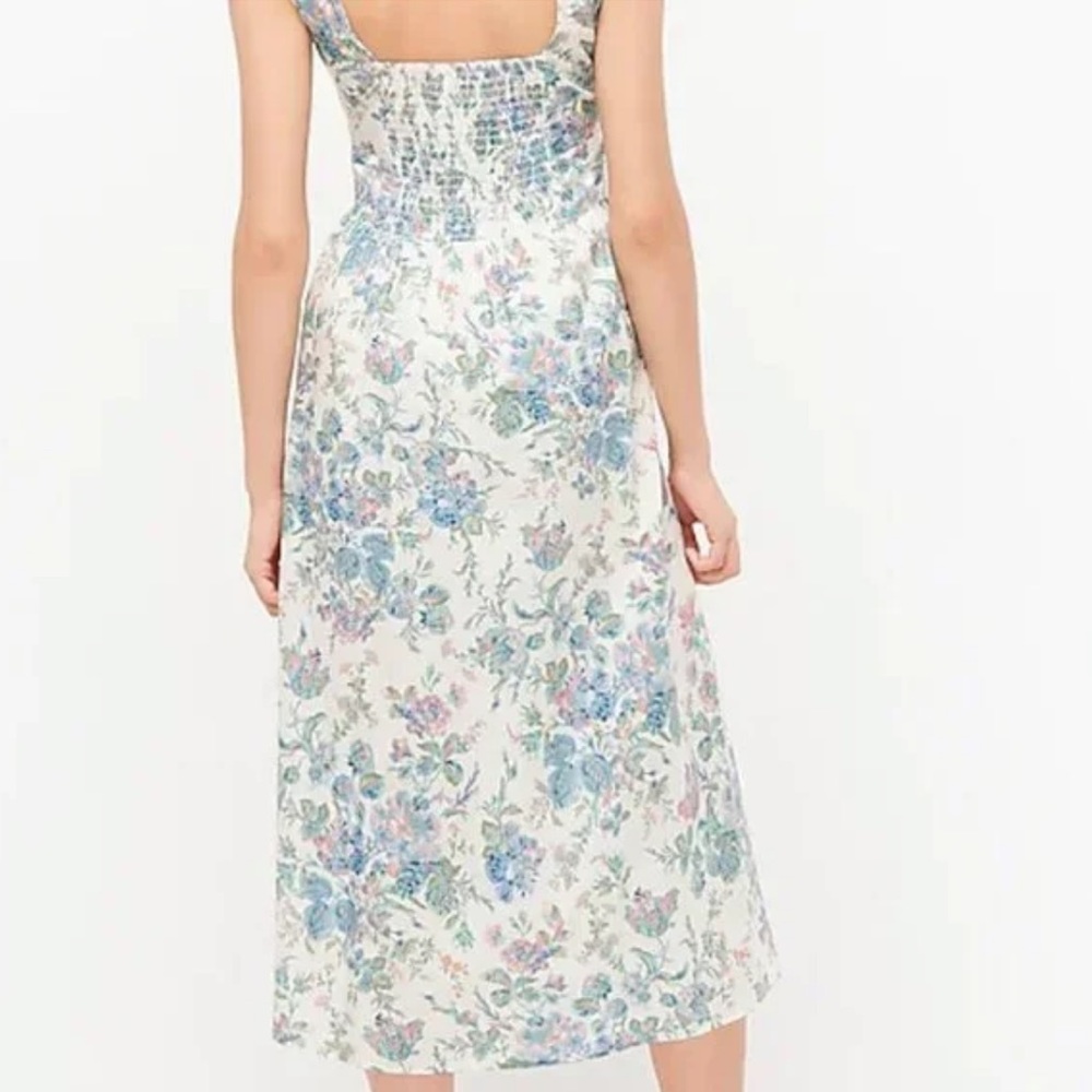 J. Crew White Floral Midi Dress with Blue & Green Print - Picture 2 of 4